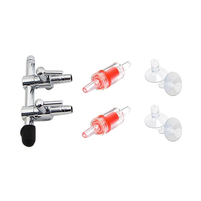 BornFeel Aquarium Air Pump Splitter 7 in 1 Set 2-Way Air Flow Control Lever Valve & 2 Non-Return Check Valves & 4 Suction Cups for Fish Tank Airline Air Tube Hose - Image 1